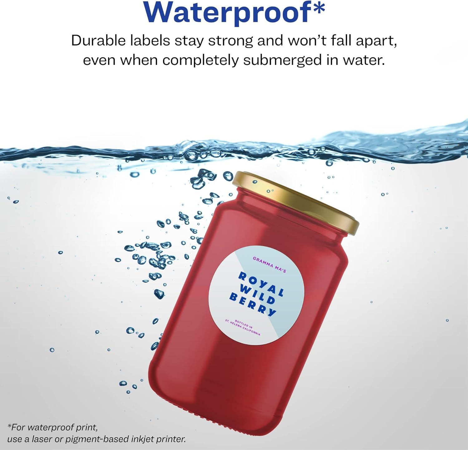 imageAvery Durable Waterproof Round Labels Sure Feed Technology 25quot Diameter 90 Total Oil and TearResistant Waterproof Labels PrinttoTheEdge LaserPigmentBased Inkjet Printable900 labels