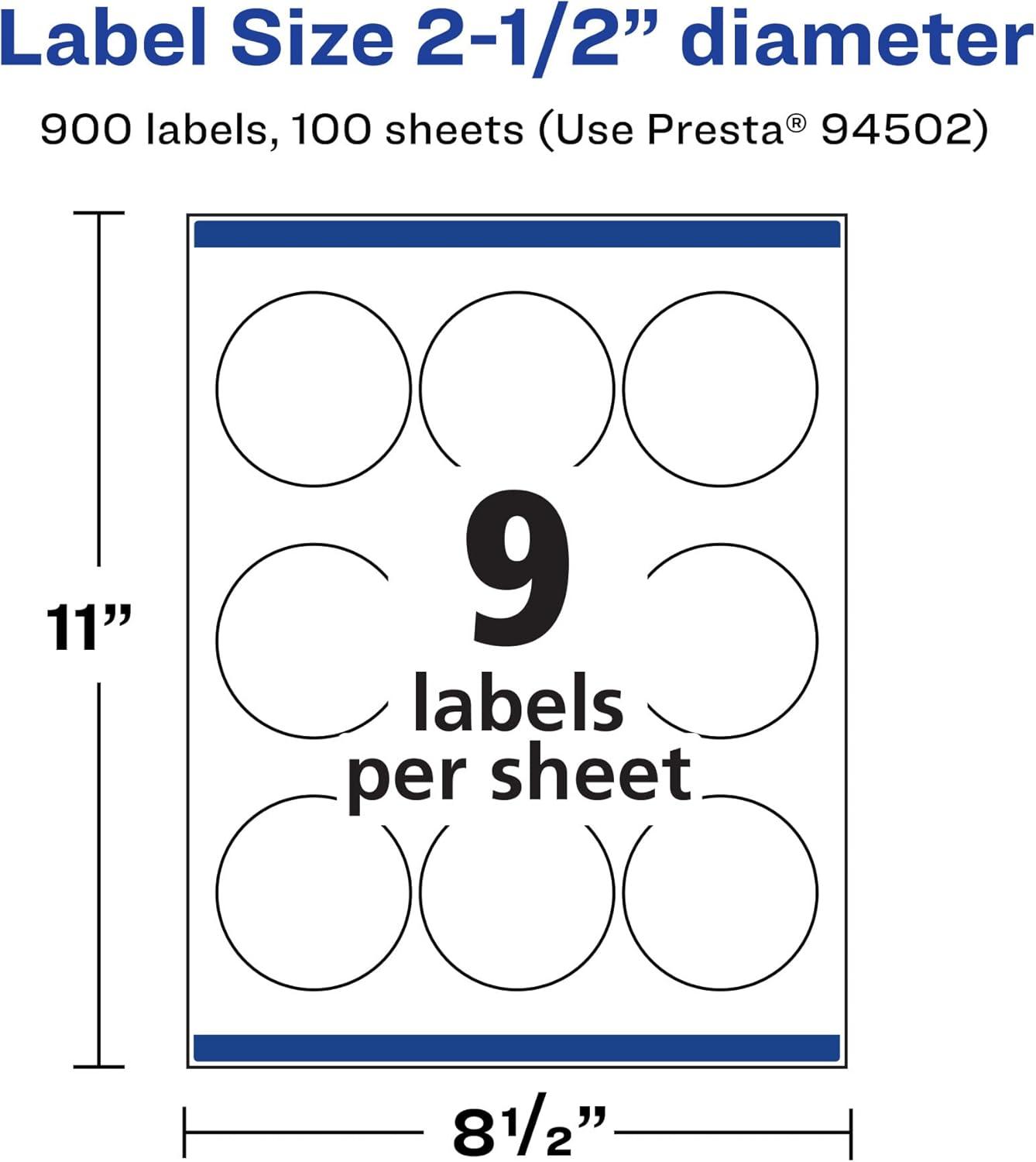 imageAvery Durable Waterproof Round Labels Sure Feed Technology 25quot Diameter 90 Total Oil and TearResistant Waterproof Labels PrinttoTheEdge LaserPigmentBased Inkjet Printable900 labels