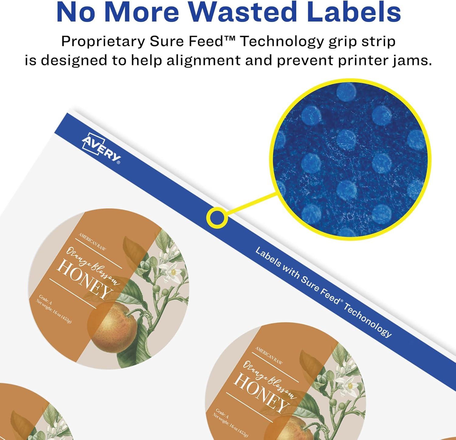 imageAvery Durable Waterproof Round Labels Sure Feed Technology 25quot Diameter 90 Total Oil and TearResistant Waterproof Labels PrinttoTheEdge LaserPigmentBased Inkjet Printable900 labels