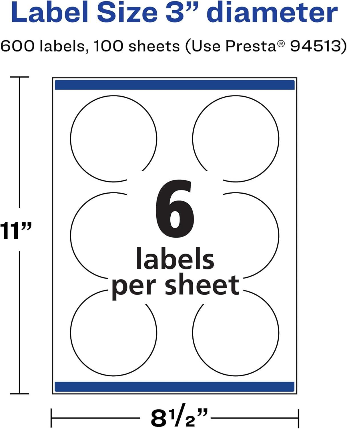 imageAvery Durable Waterproof Round Labels Sure Feed Technology PrinttoTheEdge 3quot Diameter 150 Total Oil and TearResistant Waterproof LaserPigmentBased Inkjet Printable600 labels
