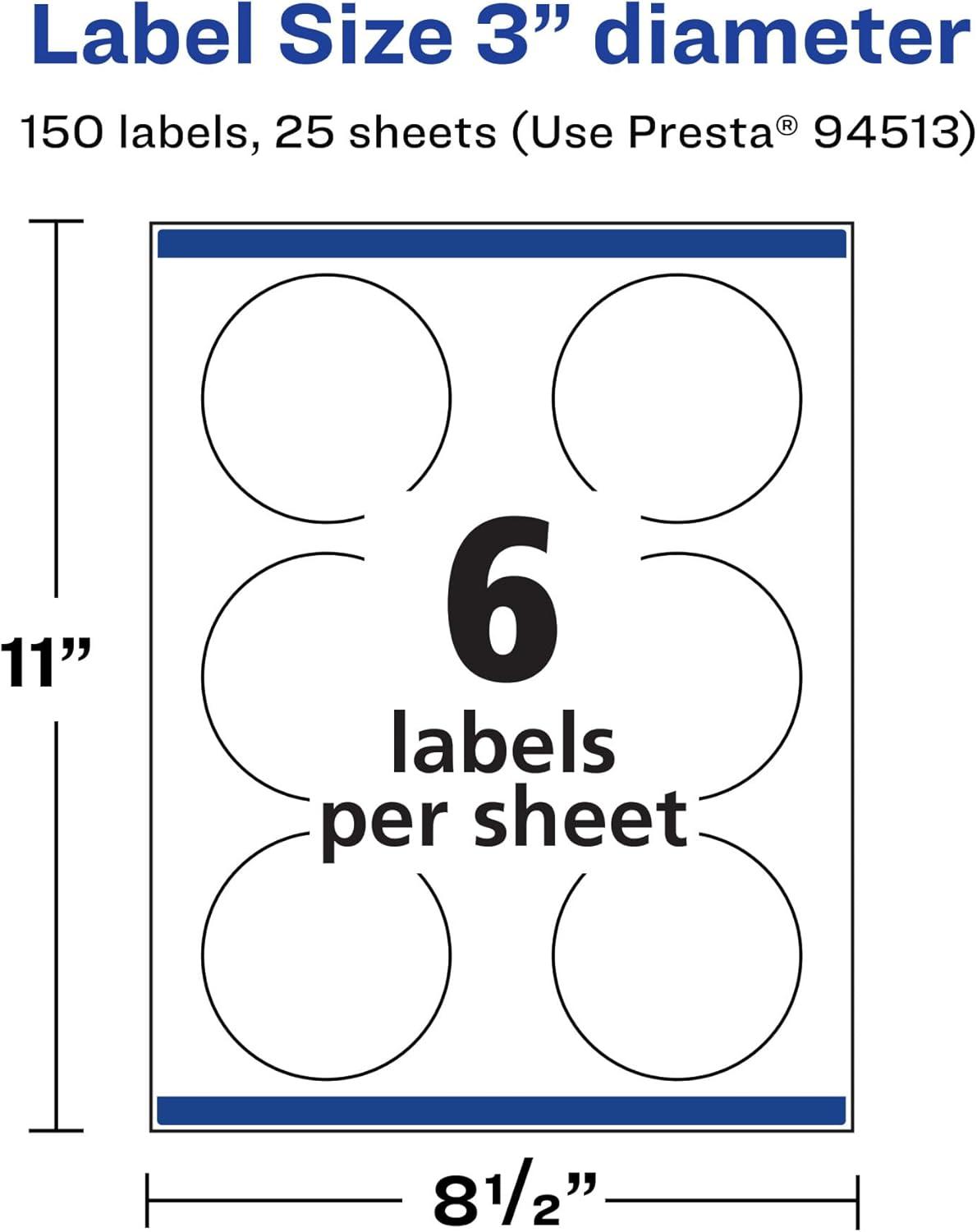 imageAvery Durable Waterproof Round Labels Sure Feed Technology PrinttoTheEdge 3quot Diameter 150 Total Oil and TearResistant Waterproof LaserPigmentBased Inkjet Printable150 labels