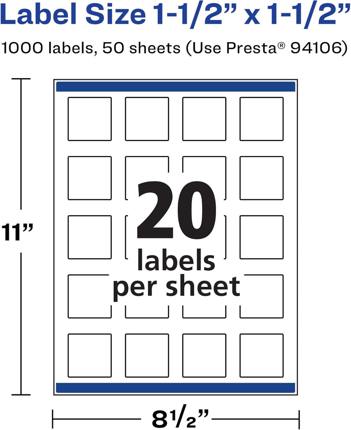imageAvery Durable Waterproof Square Labels Sure Feed Technology 15quot x 15quot 200 Total Oil and TearResistant Waterproof Labels PrinttoTheEdge LaserPigmentBased Inkjet Printable1 000 labels
