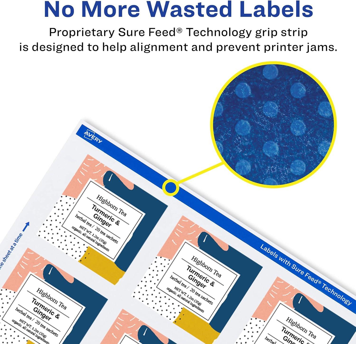 imageAvery Durable Waterproof Square Labels Sure Feed Technology 15quot x 15quot 200 Total Oil and TearResistant Waterproof Labels PrinttoTheEdge LaserPigmentBased Inkjet Printable1 000 labels