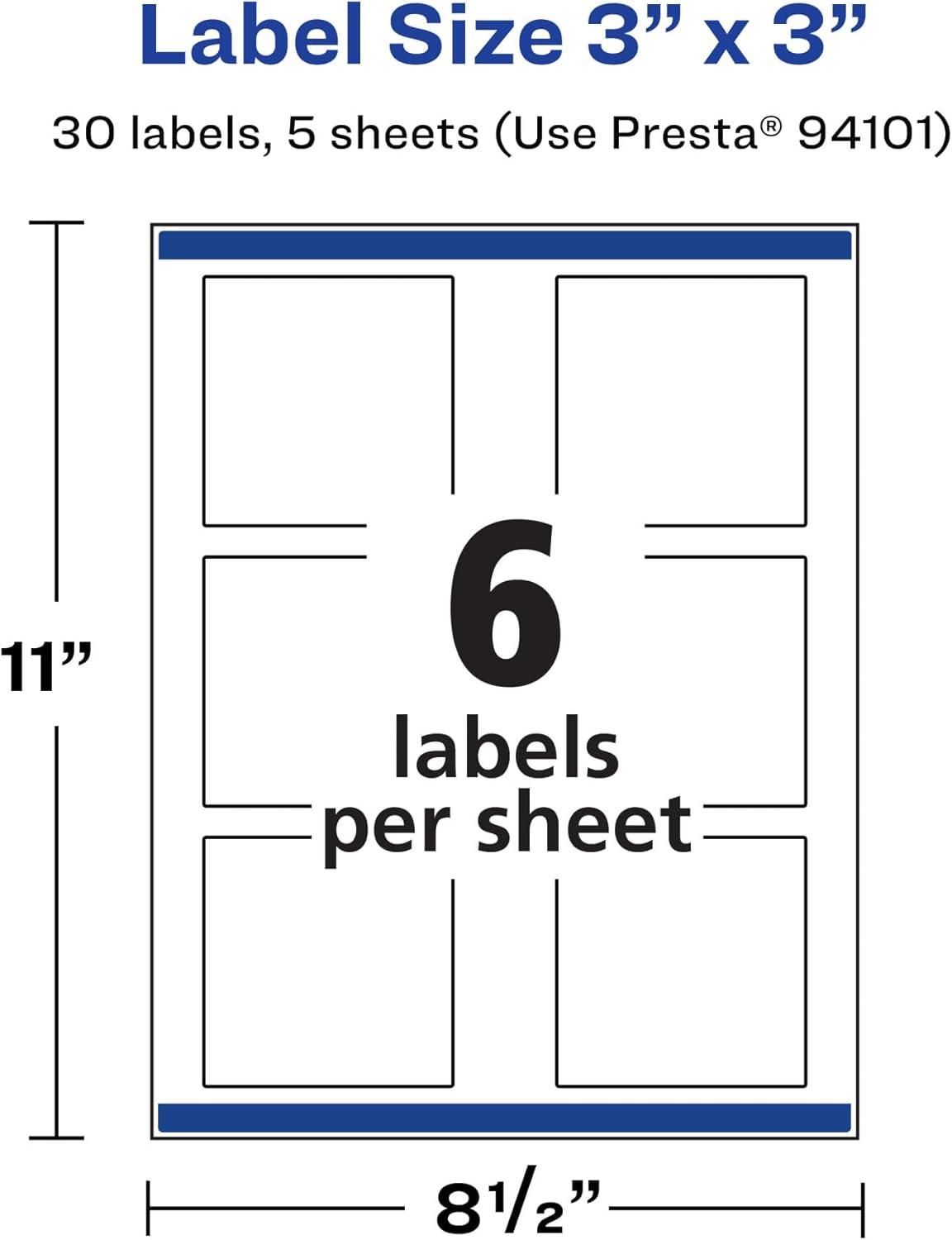 imageAvery Durable Waterproof Square Labels Sure Feed Technology PrinttoTheEdge 3quot x 3quot 60 Total Oil and TearResistant Waterproof LaserPigmentBased Inkjet Printable30 labels