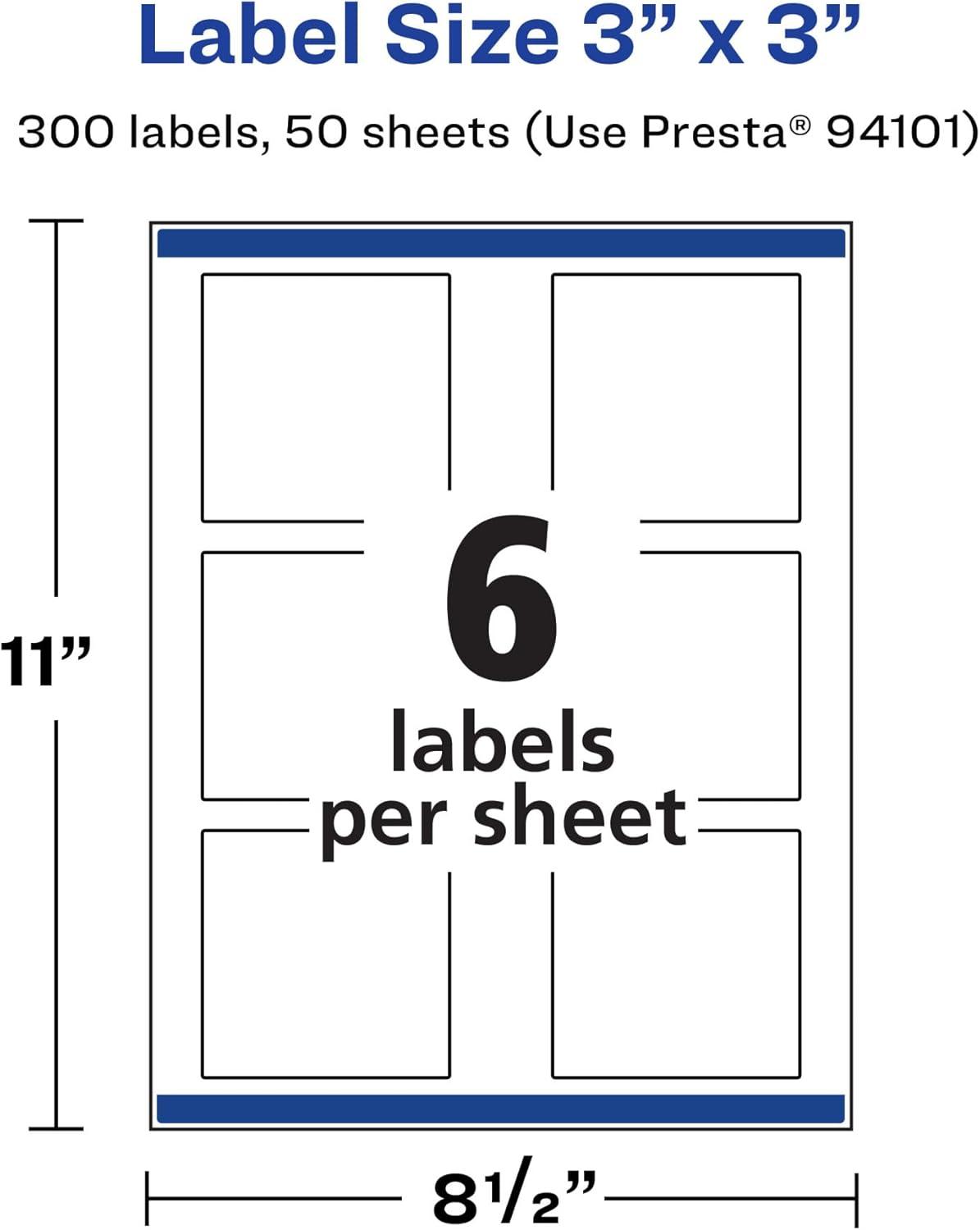 imageAvery Durable Waterproof Square Labels Sure Feed Technology PrinttoTheEdge 3quot x 3quot 60 Total Oil and TearResistant Waterproof LaserPigmentBased Inkjet Printable300 labels