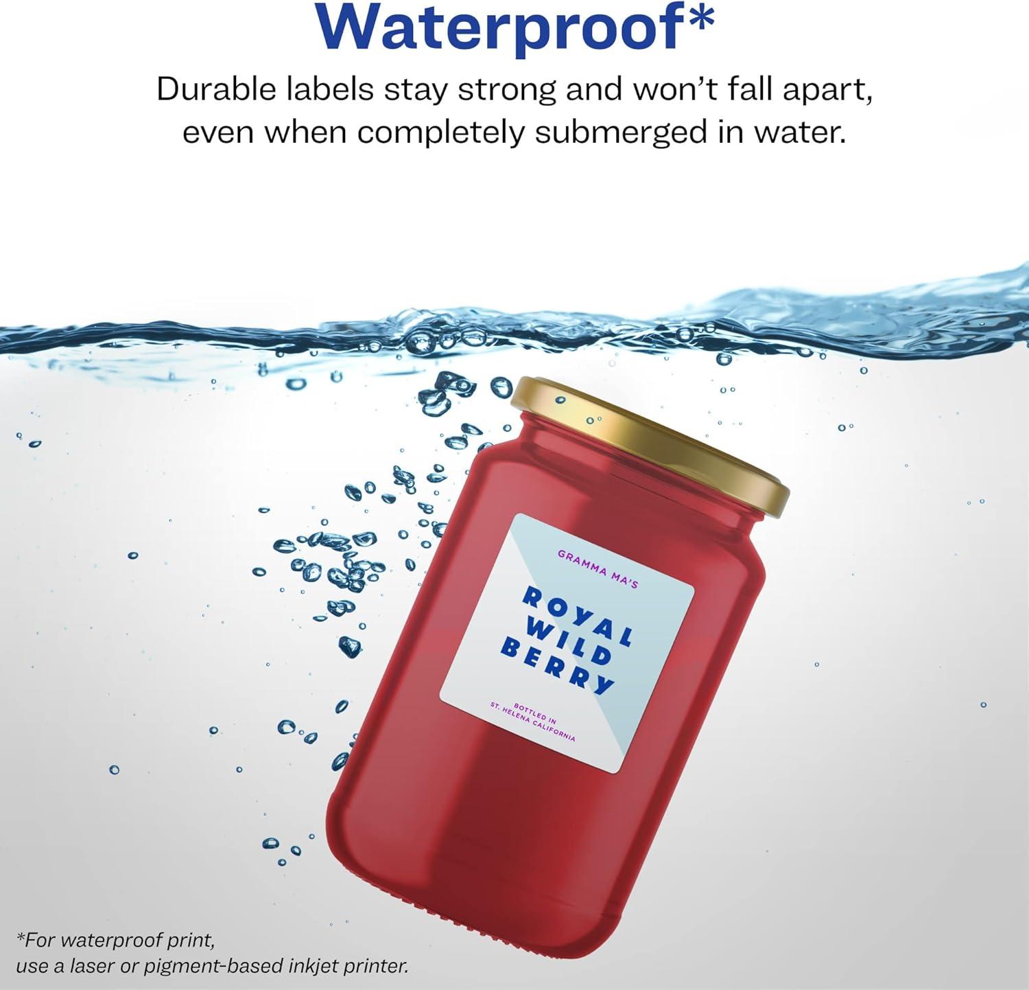imageAvery Durable Waterproof Square Labels Sure Feed Technology PrinttoTheEdge 3quot x 3quot 60 Total Oil and TearResistant Waterproof LaserPigmentBased Inkjet Printable60 labels