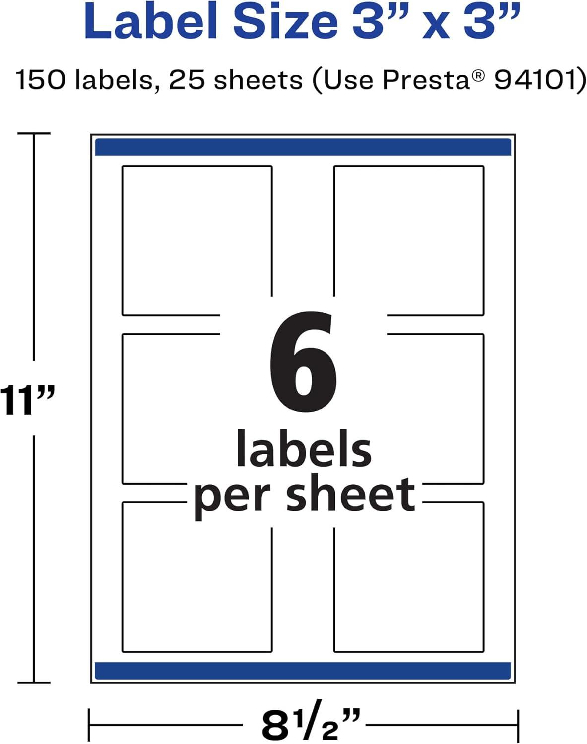 imageAvery Durable Waterproof Square Labels Sure Feed Technology PrinttoTheEdge 3quot x 3quot 60 Total Oil and TearResistant Waterproof LaserPigmentBased Inkjet Printable150 labels