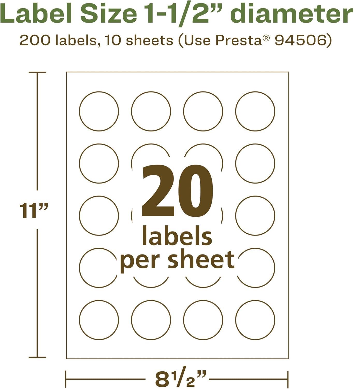 imageAvery EcoFriendly Matte White Recycled Round Labels 15quot Diameter PrinttoTheEdge Matte White Labels Permanent Adhesive LaserInkjet Printable 200 Total200 labels