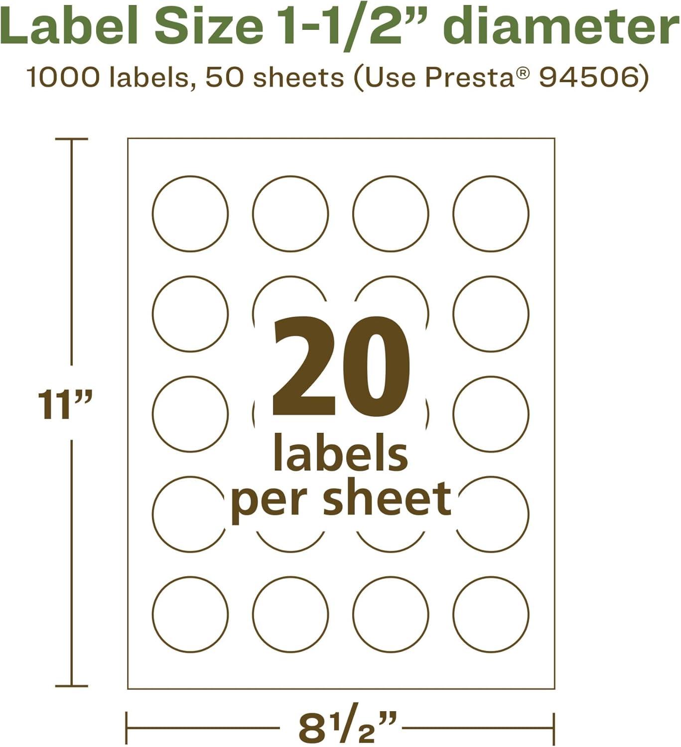 imageAvery EcoFriendly Matte White Recycled Round Labels 15quot Diameter PrinttoTheEdge Matte White Labels Permanent Adhesive LaserInkjet Printable 200 Total1 000 labels