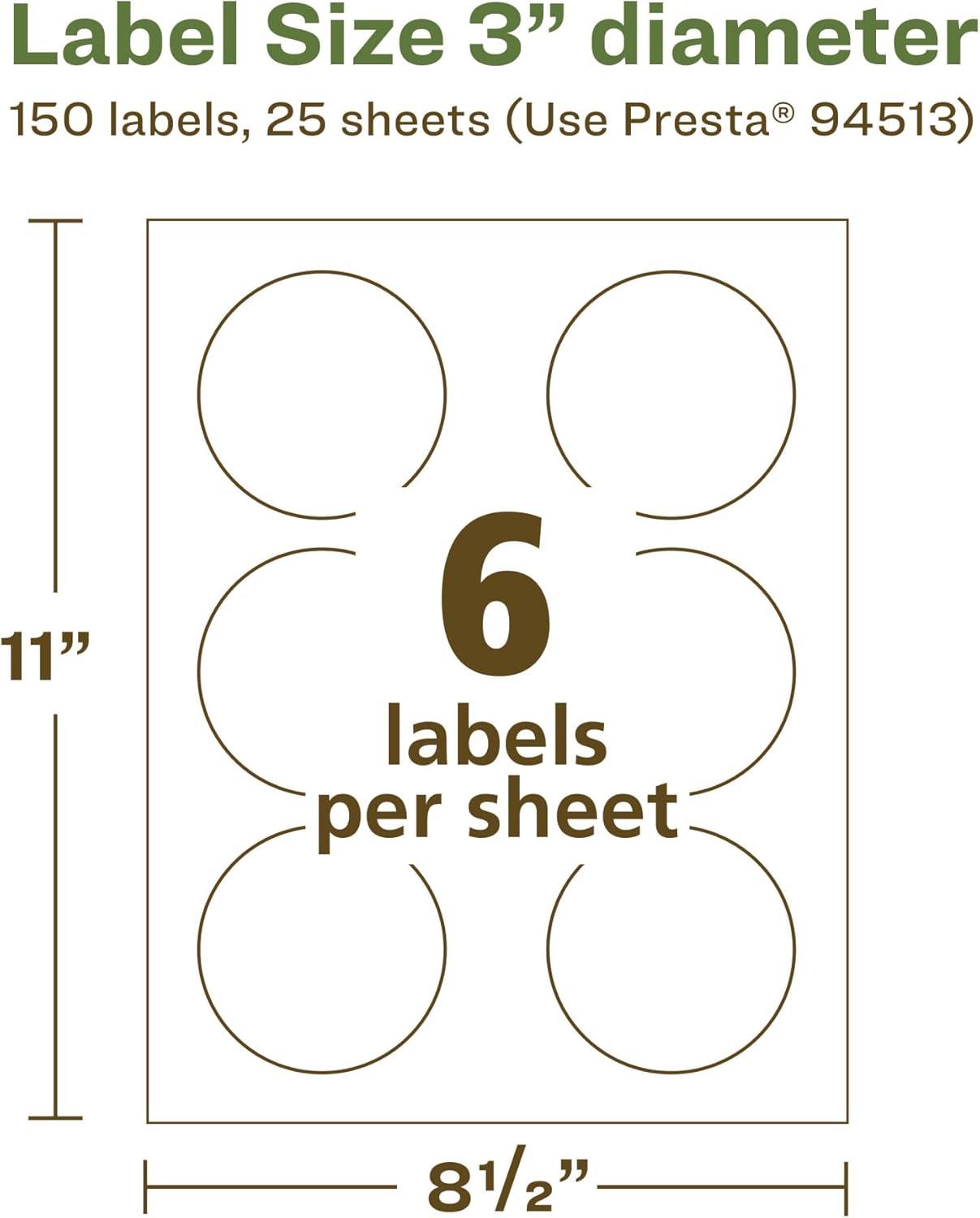 imageAvery EcoFriendly Matte White Recycled Round Labels 3quot Diameter PrinttoTheEdge Matte White Labels Permanent Adhesive LaserInkjet Printable 60 Total150 labels