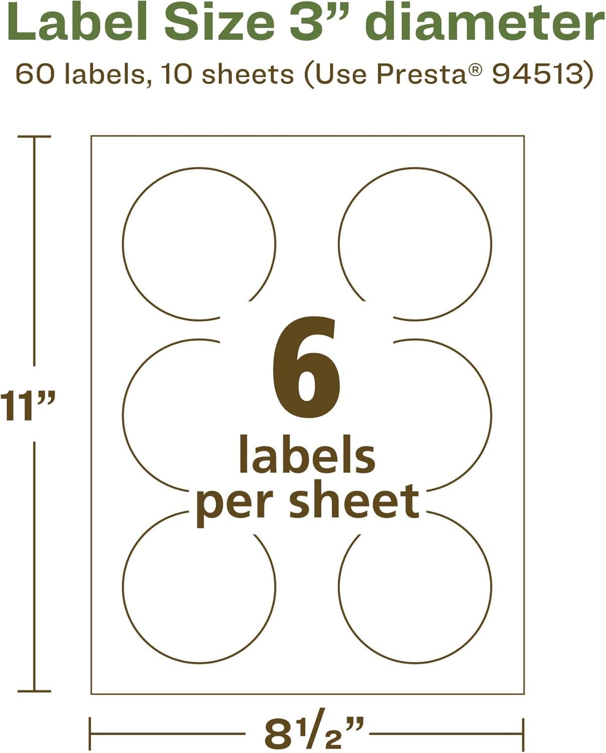 imageAvery EcoFriendly Matte White Recycled Round Labels 3quot Diameter PrinttoTheEdge Matte White Labels Permanent Adhesive LaserInkjet Printable 60 Total60 labels