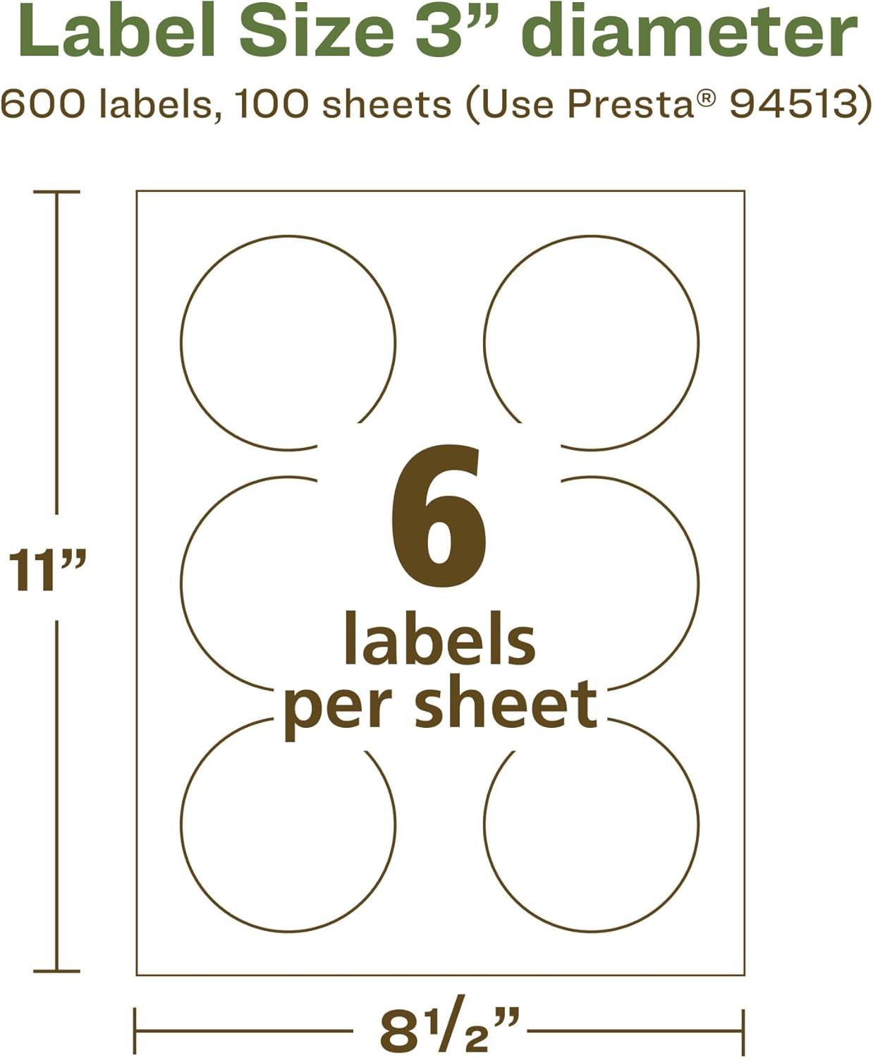 imageAvery EcoFriendly Matte White Recycled Round Labels 3quot Diameter PrinttoTheEdge Matte White Labels Permanent Adhesive LaserInkjet Printable 60 Total600 labels