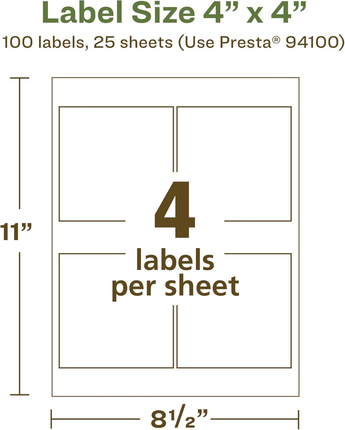 imageAvery EcoFriendly Matte White Recycled Square Labels 4quot x 4quot Matte White Labels Permanent Adhesive LaserInkjet Printable 40 Total100 labels