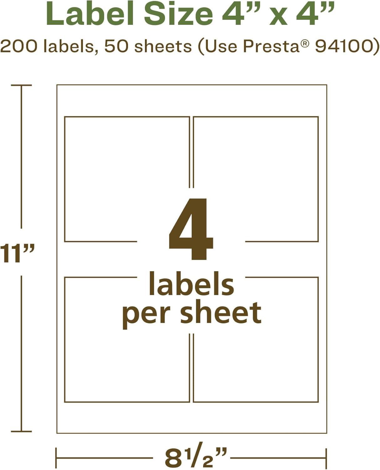 imageAvery EcoFriendly Matte White Recycled Square Labels 4quot x 4quot Matte White Labels Permanent Adhesive LaserInkjet Printable 40 Total200 labels