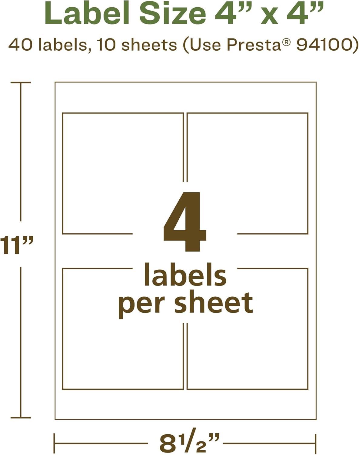 imageAvery EcoFriendly Matte White Recycled Square Labels 4quot x 4quot Matte White Labels Permanent Adhesive LaserInkjet Printable 40 Total40 labels