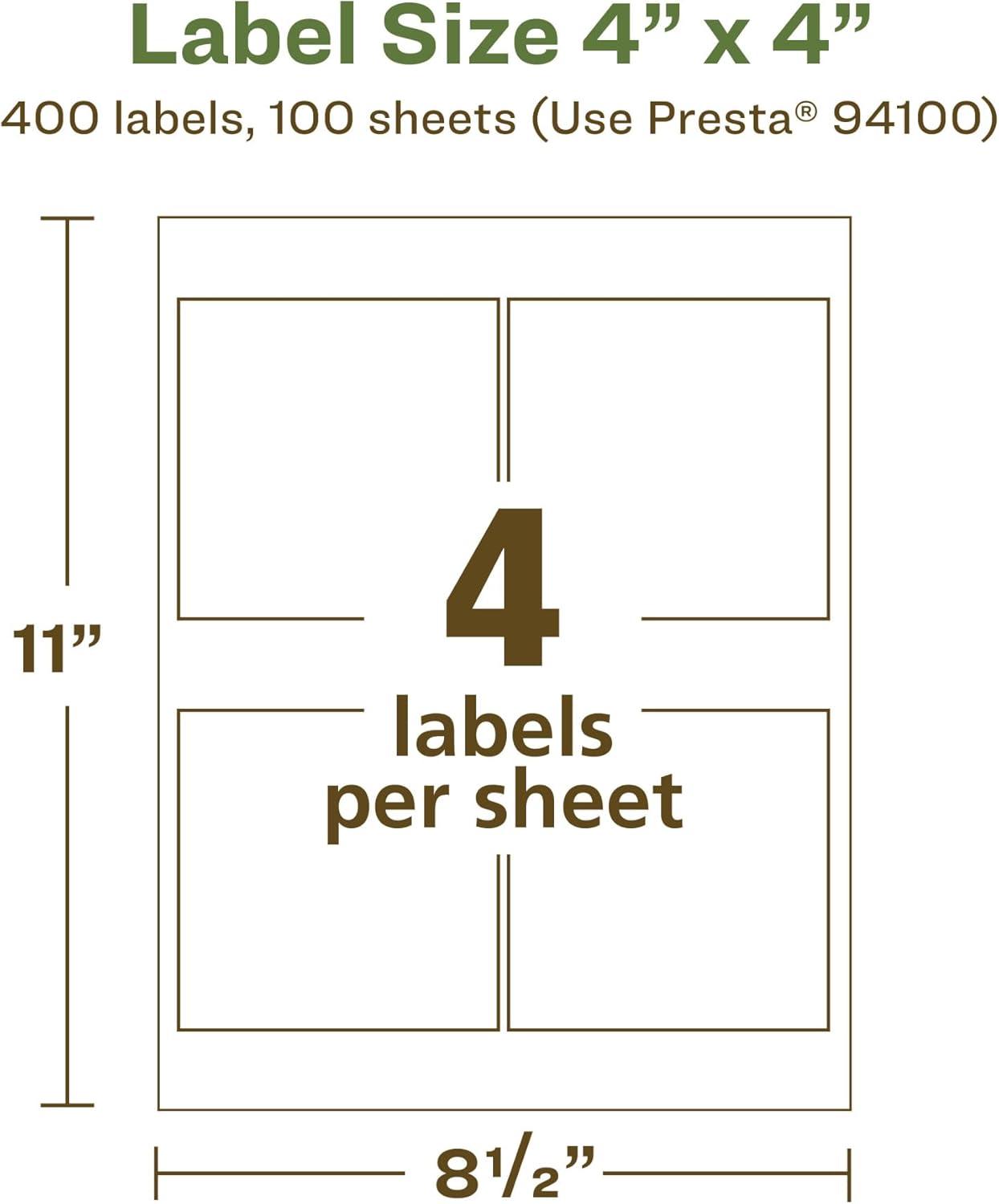 imageAvery EcoFriendly Matte White Recycled Square Labels 4quot x 4quot Matte White Labels Permanent Adhesive LaserInkjet Printable 40 Total400 labels