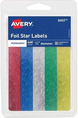 imageAvery Foil Star Labels 12quot Assorted Colors NonPrintable 440 Star Stickers Total 600736 Packs