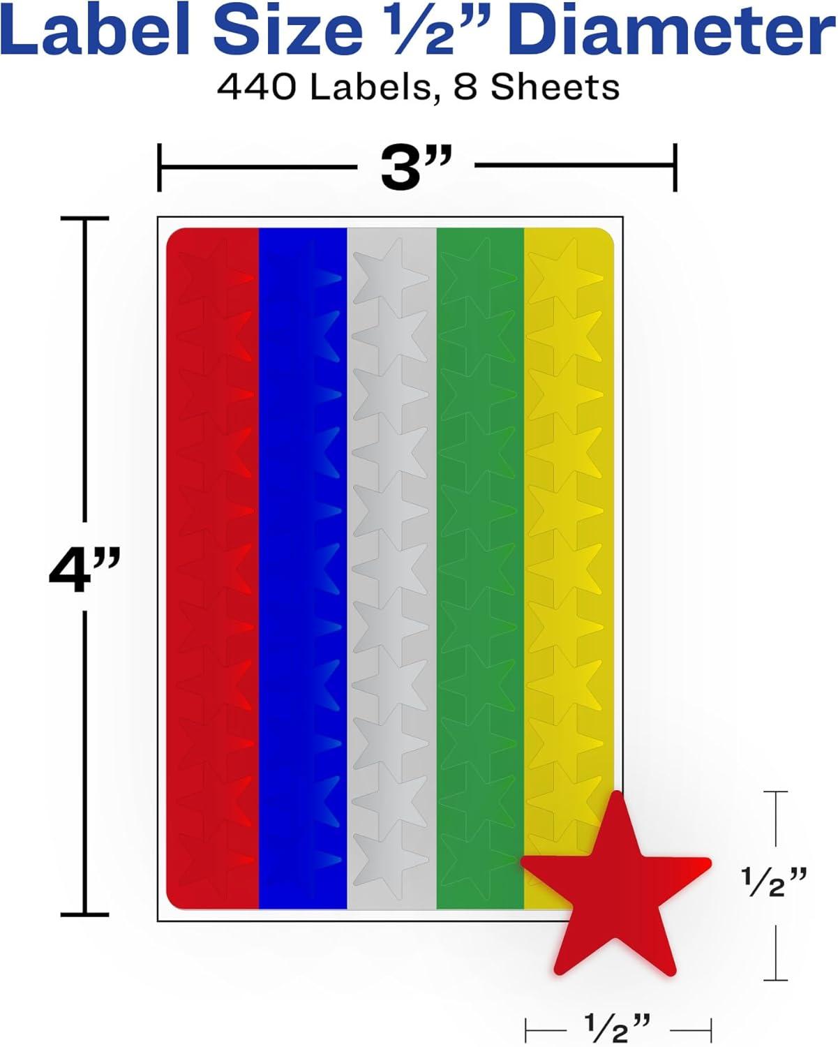 imageAvery Foil Star Labels 12quot Assorted Colors NonPrintable 440 Star Stickers Total 600736 Packs