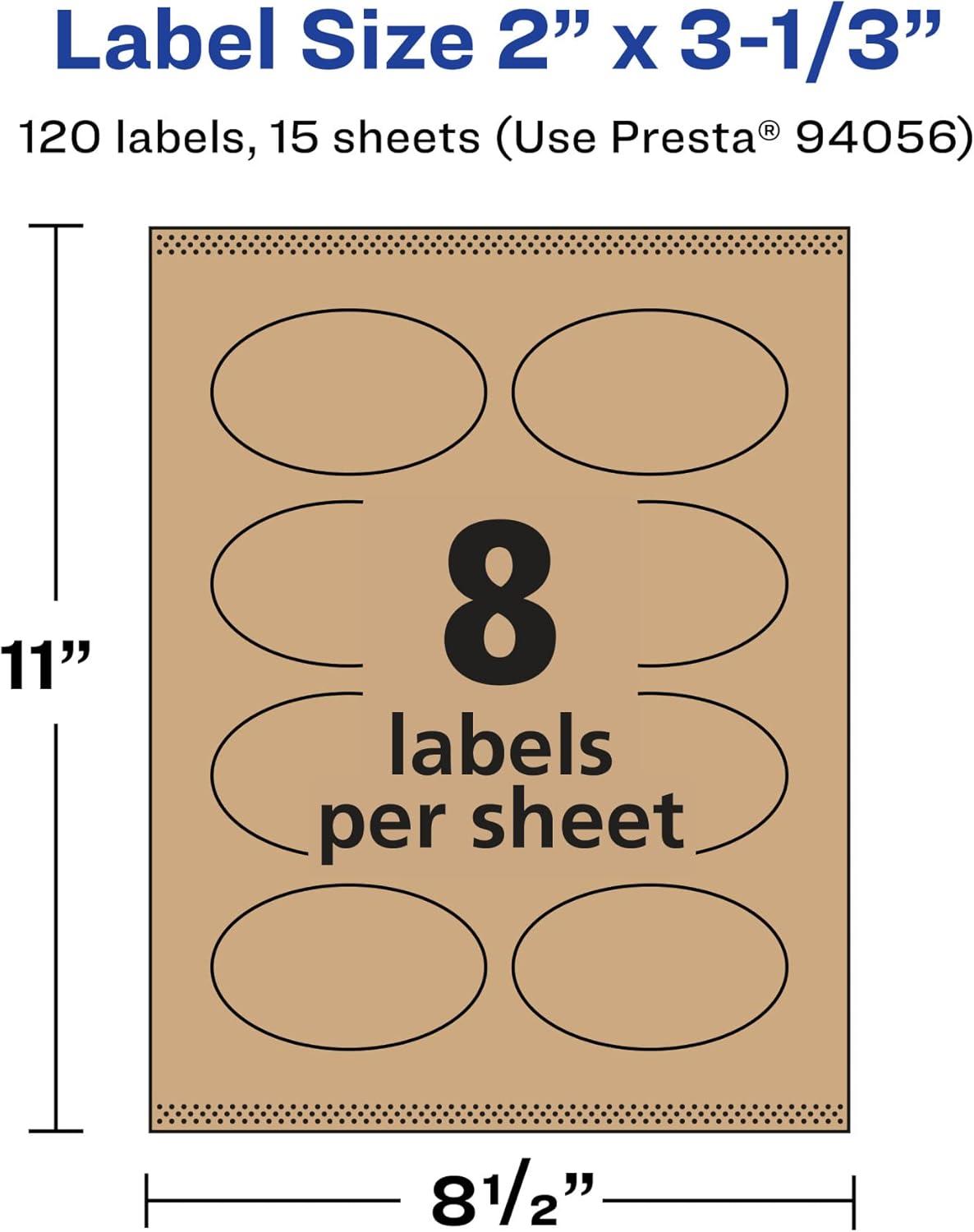 imageAvery Kraft Brown Oval Labels Sure Feed Technology 2quot x 313quot 120 Kraft Brown Labels PrinttoTheEdge LaserInkjet Printable120 labels