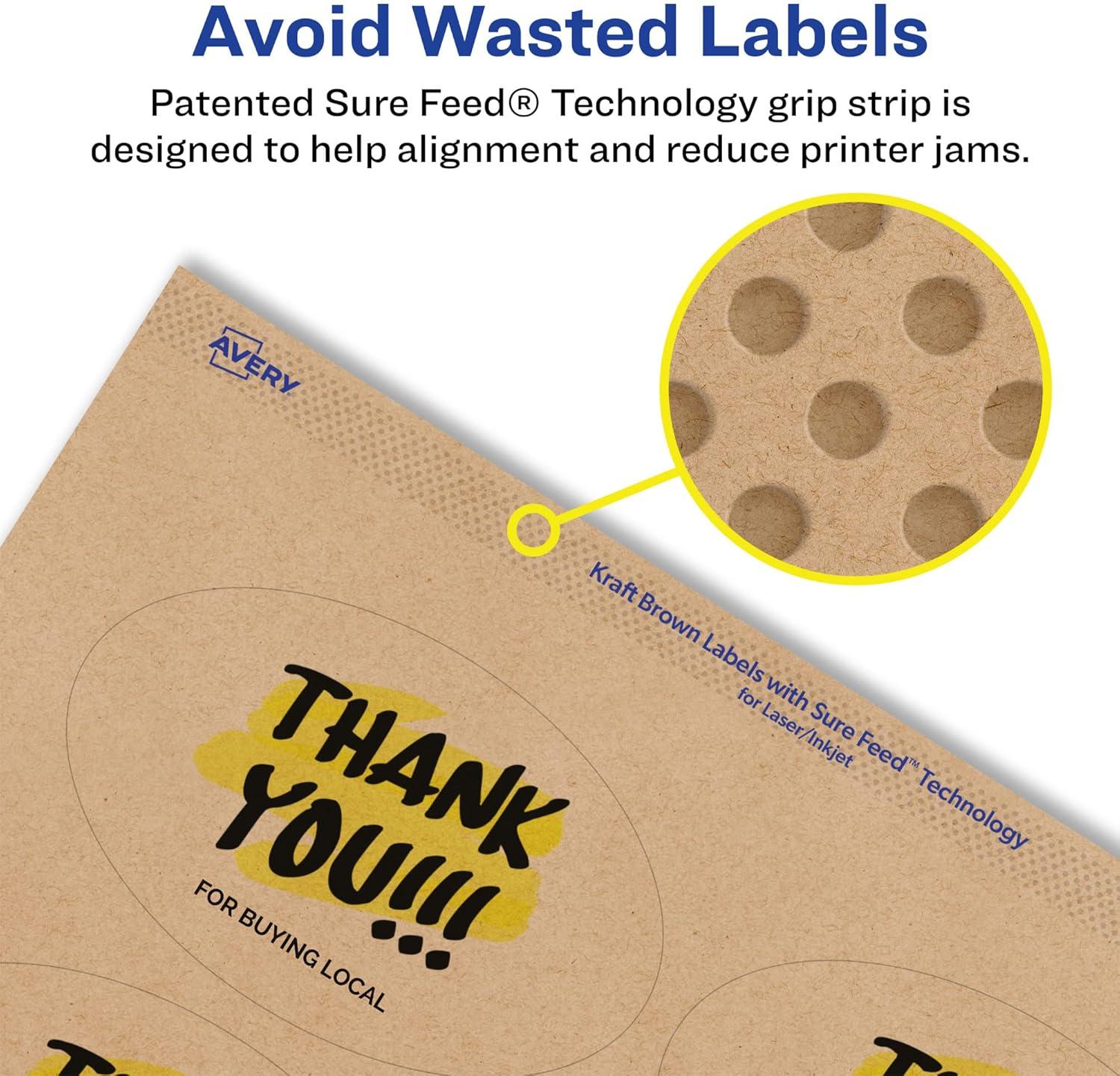 imageAvery Kraft Brown Oval Labels Sure Feed Technology 2quot x 313quot 120 Kraft Brown Labels PrinttoTheEdge LaserInkjet Printable800 labels