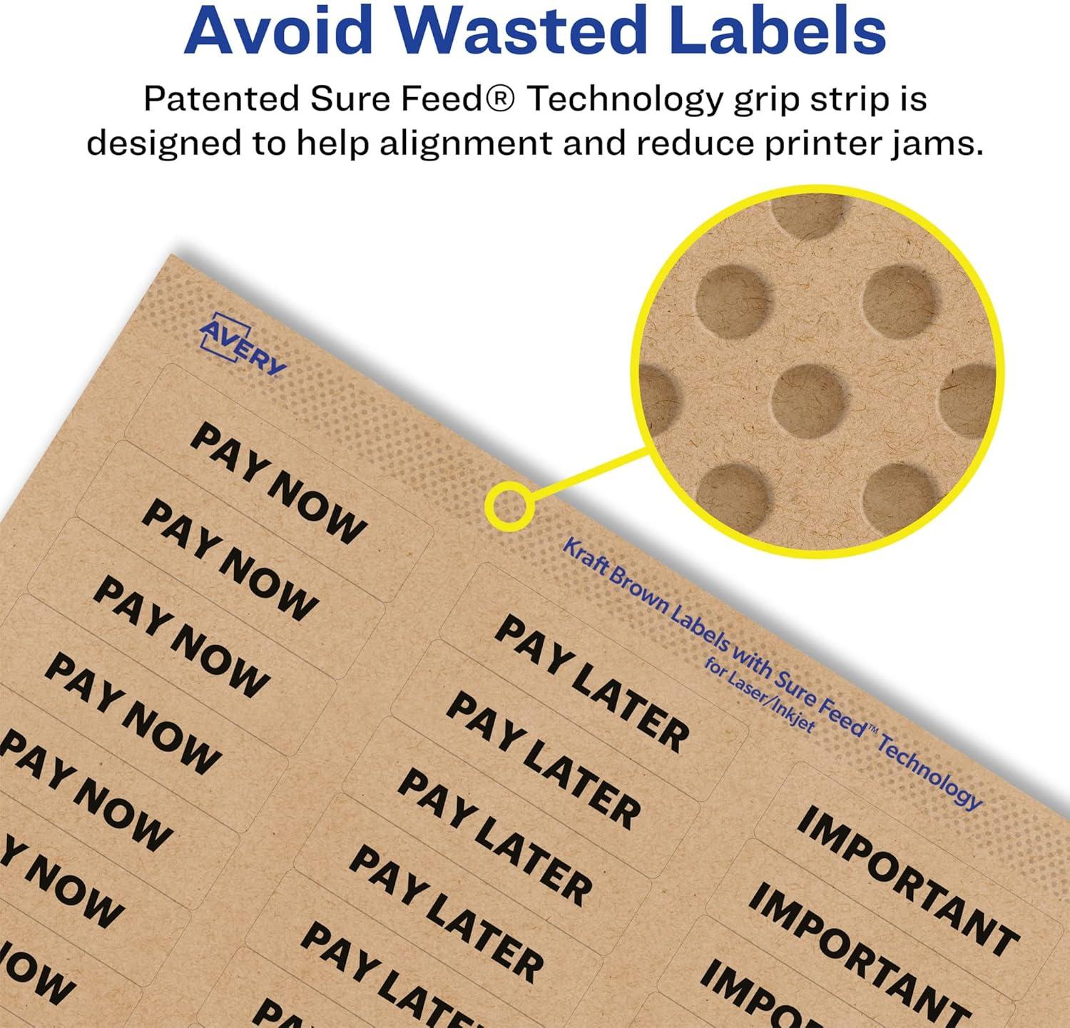 imageAvery Kraft Brown Rectangle Labels Sure Feed Technology 05quot x 175quot 1500 Kraft Brown Labels PrinttoTheEdge LaserInkjet Printable900 labels