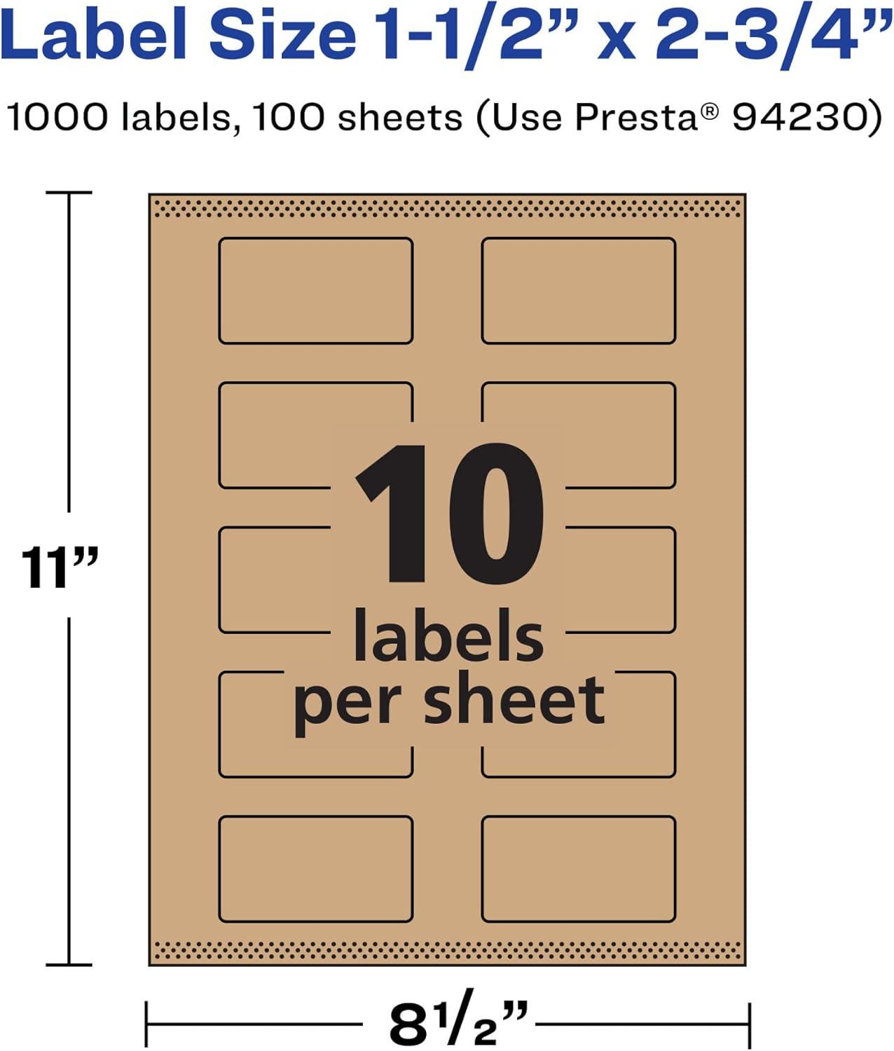imageAvery Kraft Brown Rectangle Labels Sure Feed Technology 15quot x 275quot 150 Kraft Brown Labels PrinttoTheEdge LaserInkjet Printable1 000 labels