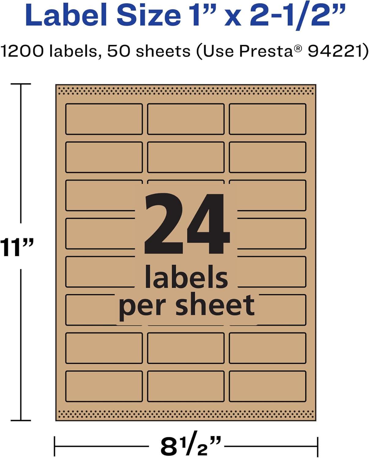 imageAvery Kraft Brown Rectangle Labels Sure Feed Technology 1quot x 25quot 360 Kraft Brown Labels LaserInkjet Printable1 200 labels