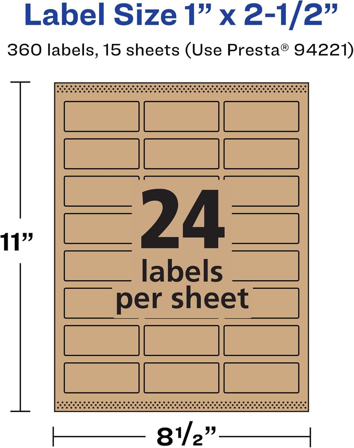 imageAvery Kraft Brown Rectangle Labels Sure Feed Technology 1quot x 25quot 360 Kraft Brown Labels LaserInkjet Printable360 labels