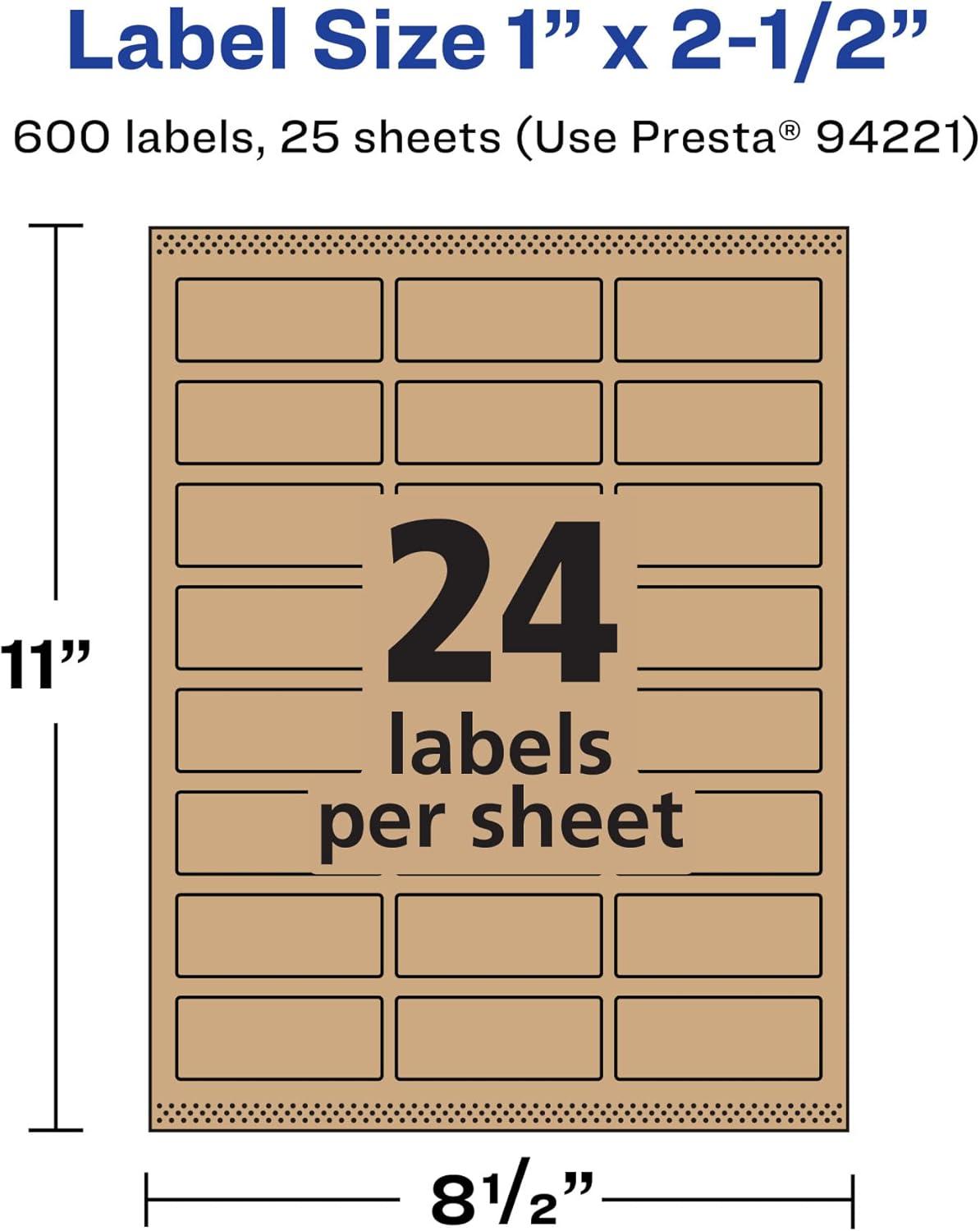 imageAvery Kraft Brown Rectangle Labels Sure Feed Technology 1quot x 25quot 360 Kraft Brown Labels LaserInkjet Printable600 labels