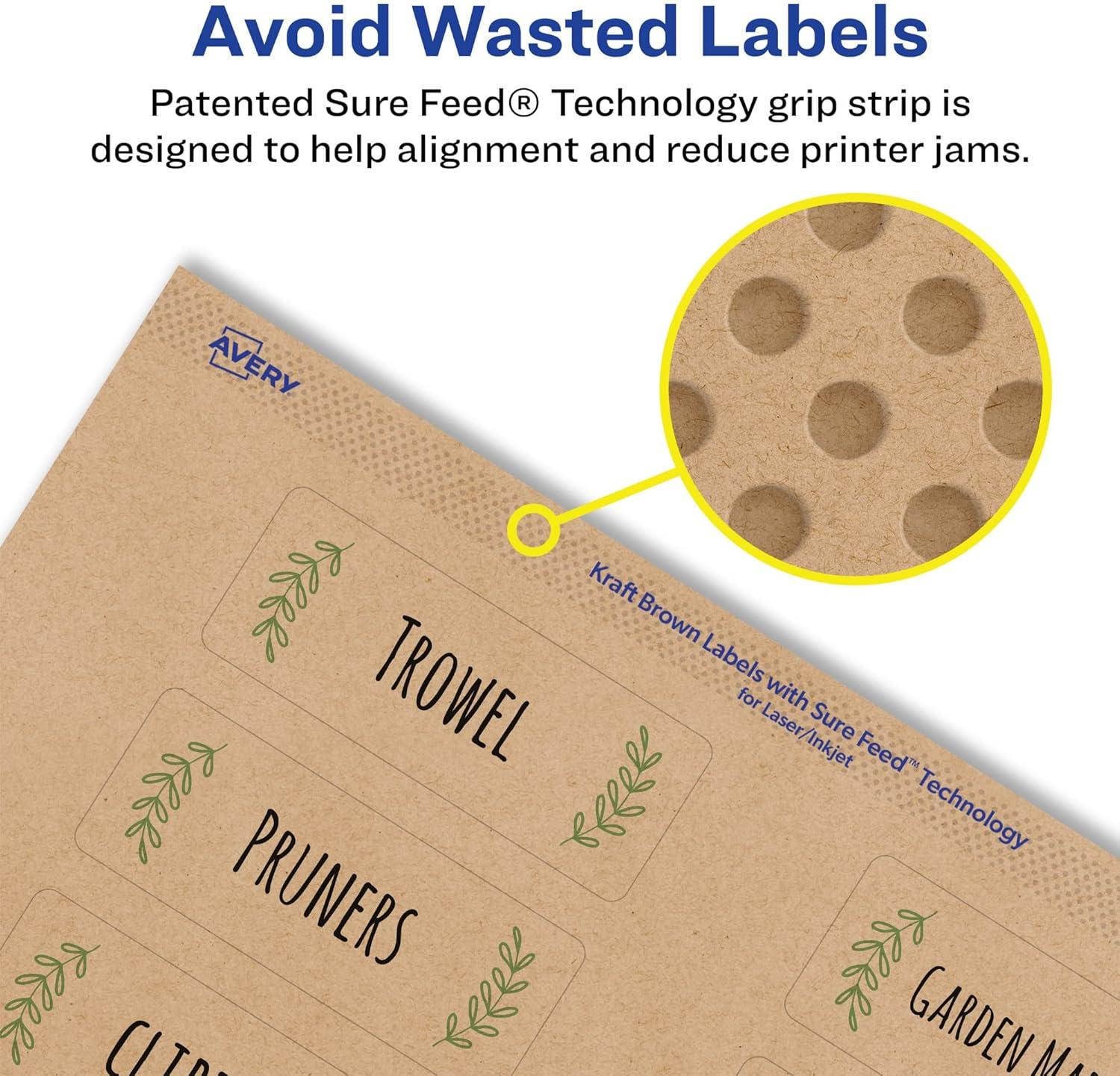 imageAvery Kraft Brown Rectangle Labels Sure Feed Technology 1quot x 3quot 240 Kraft Brown Labels PrinttoTheEdge LaserInkjet Printable800 labels