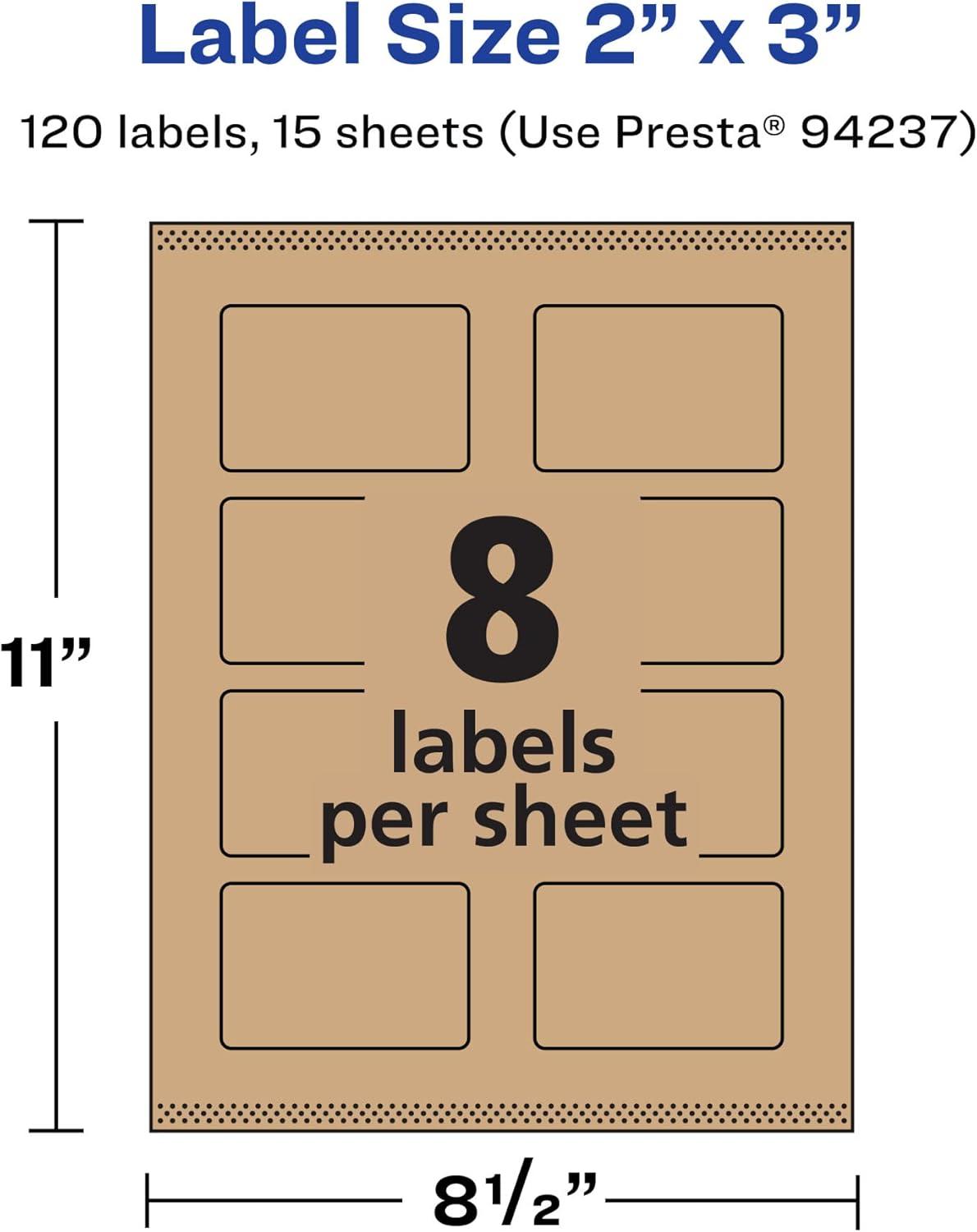 imageAvery Kraft Brown Rectangle Labels Sure Feed Technology 2quot x 3quot 120 Kraft Brown Labels PrinttoTheEdge LaserInkjet Printable120 labels