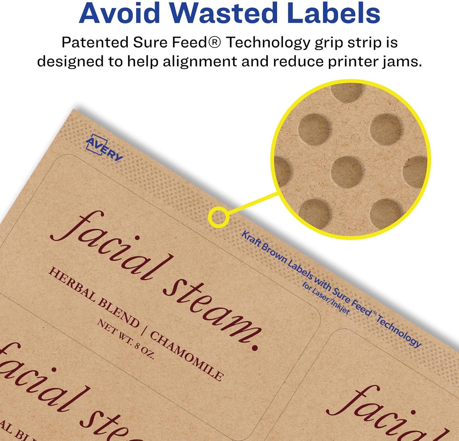 imageAvery Kraft Brown Rectangle Labels Sure Feed Technology 2quot x 4quot 150 Kraft Brown Labels LaserInkjet Printable500 labels