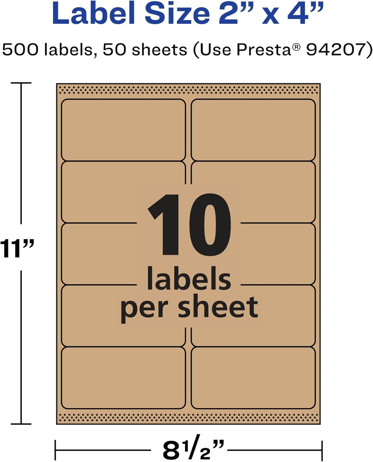 imageAvery Kraft Brown Rectangle Labels Sure Feed Technology 2quot x 4quot 150 Kraft Brown Labels LaserInkjet Printable500 labels