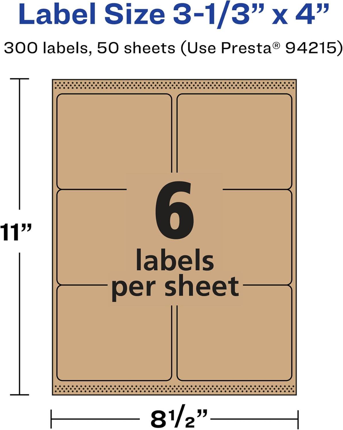 imageAvery Kraft Brown Rectangle Labels Sure Feed Technology 313quot x 4quot 90 Kraft Brown Labels LaserInkjet Printable300 labels