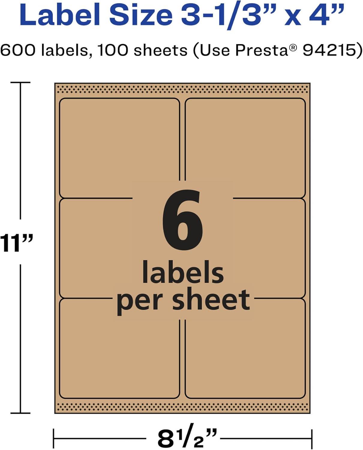 imageAvery Kraft Brown Rectangle Labels Sure Feed Technology 313quot x 4quot 90 Kraft Brown Labels LaserInkjet Printable600 labels