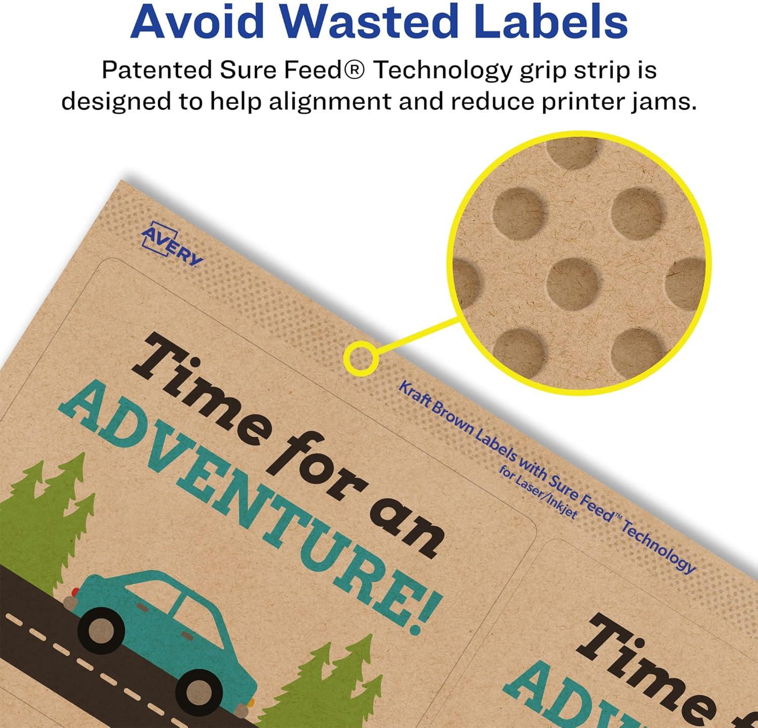 imageAvery Kraft Brown Rectangle Labels Sure Feed Technology 313quot x 4quot 90 Kraft Brown Labels LaserInkjet Printable600 labels
