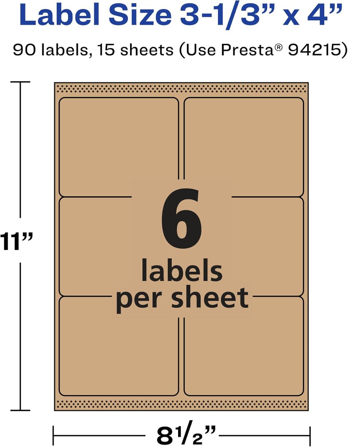 imageAvery Kraft Brown Rectangle Labels Sure Feed Technology 313quot x 4quot 90 Kraft Brown Labels LaserInkjet Printable90 labels