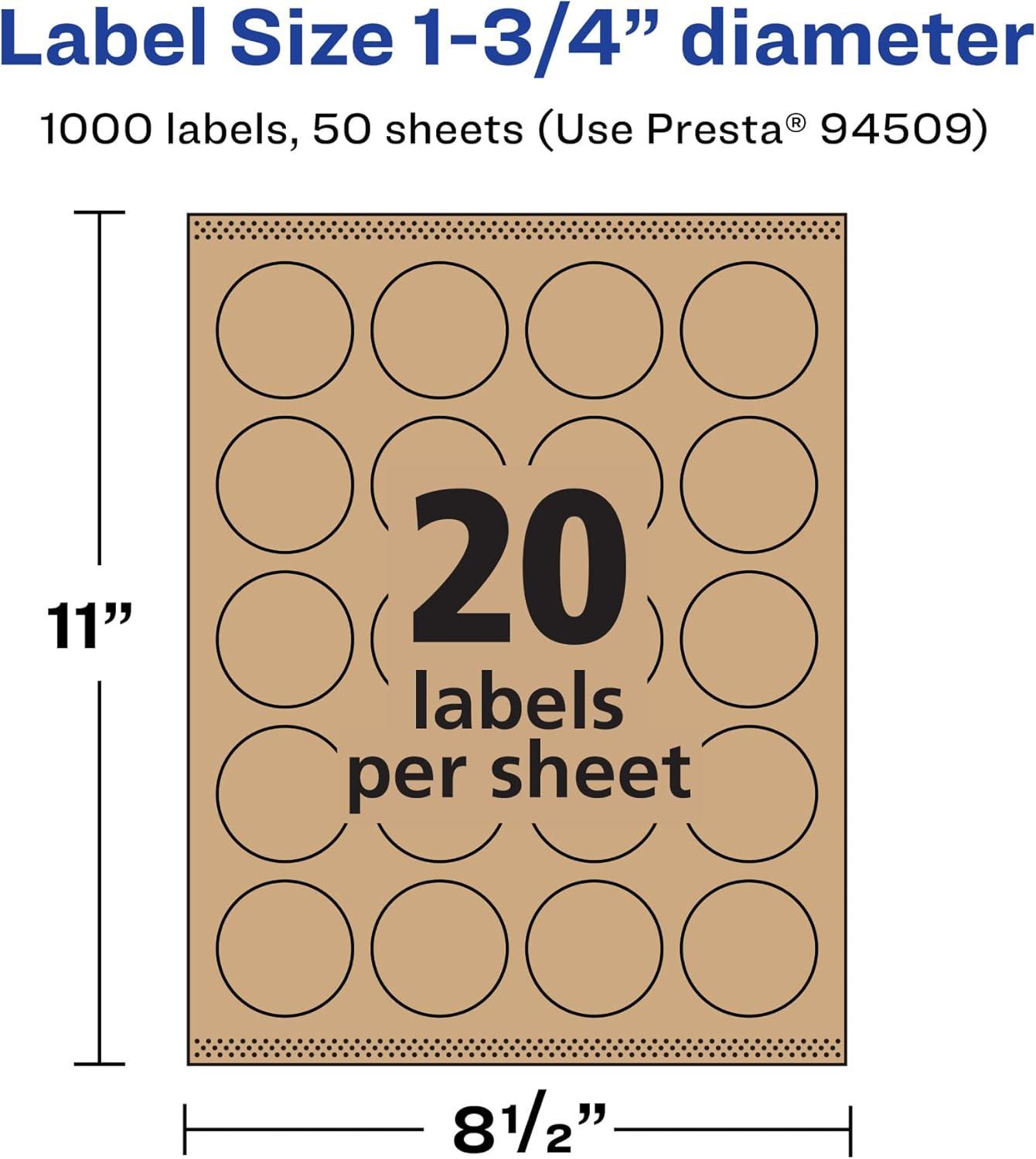 imageAvery Kraft Brown Round Labels Sure Feed Technology 175quot Diameter 300 Kraft Brown Labels PrinttoTheEdge LaserInkjet Printable1 000 labels