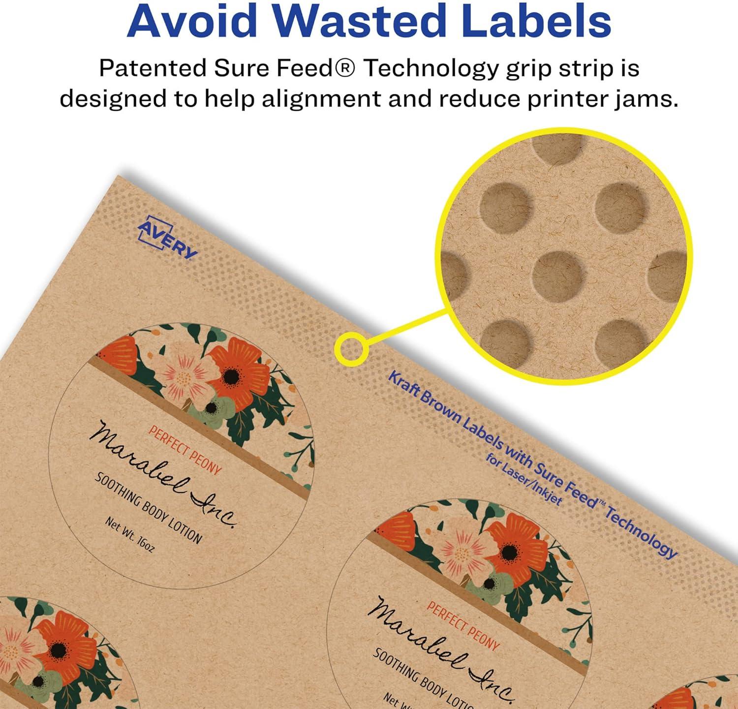 imageAvery Kraft Brown Round Labels Sure Feed Technology 175quot Diameter 300 Kraft Brown Labels PrinttoTheEdge LaserInkjet Printable2 000 labels