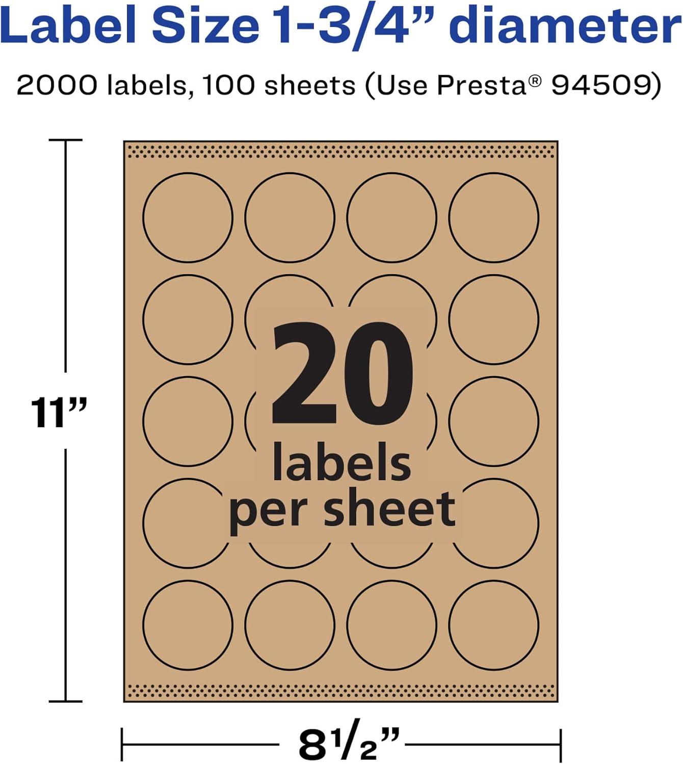imageAvery Kraft Brown Round Labels Sure Feed Technology 175quot Diameter 300 Kraft Brown Labels PrinttoTheEdge LaserInkjet Printable2 000 labels