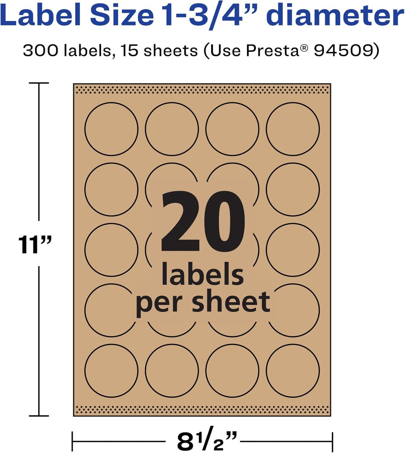 imageAvery Kraft Brown Round Labels Sure Feed Technology 175quot Diameter 300 Kraft Brown Labels PrinttoTheEdge LaserInkjet Printable300 labels