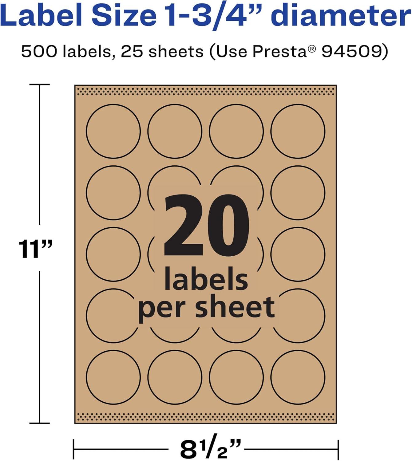 imageAvery Kraft Brown Round Labels Sure Feed Technology 175quot Diameter 300 Kraft Brown Labels PrinttoTheEdge LaserInkjet Printable500 labels