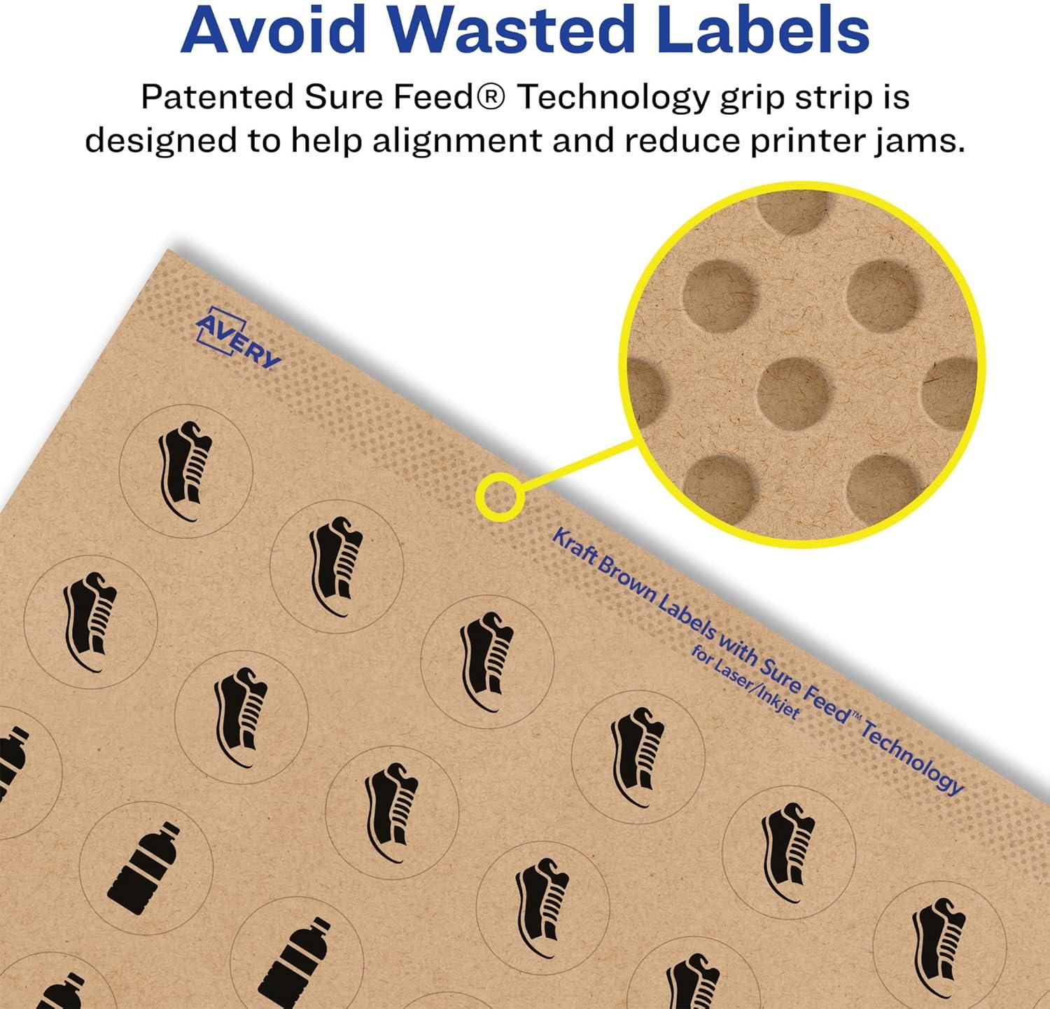 imageAvery Kraft Brown Round Labels Sure Feed Technology 1quot Diameter 720 Kraft Brown Labels PrinttoTheEdge LaserInkjet Printable720 labels