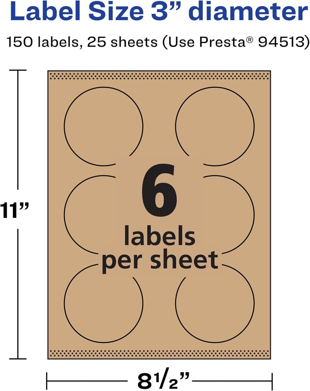 imageAvery Kraft Brown Round Labels Sure Feed Technology 3quot Diameter 90 Kraft Brown Labels PrinttoTheEdge LaserInkjet Printable150 labels