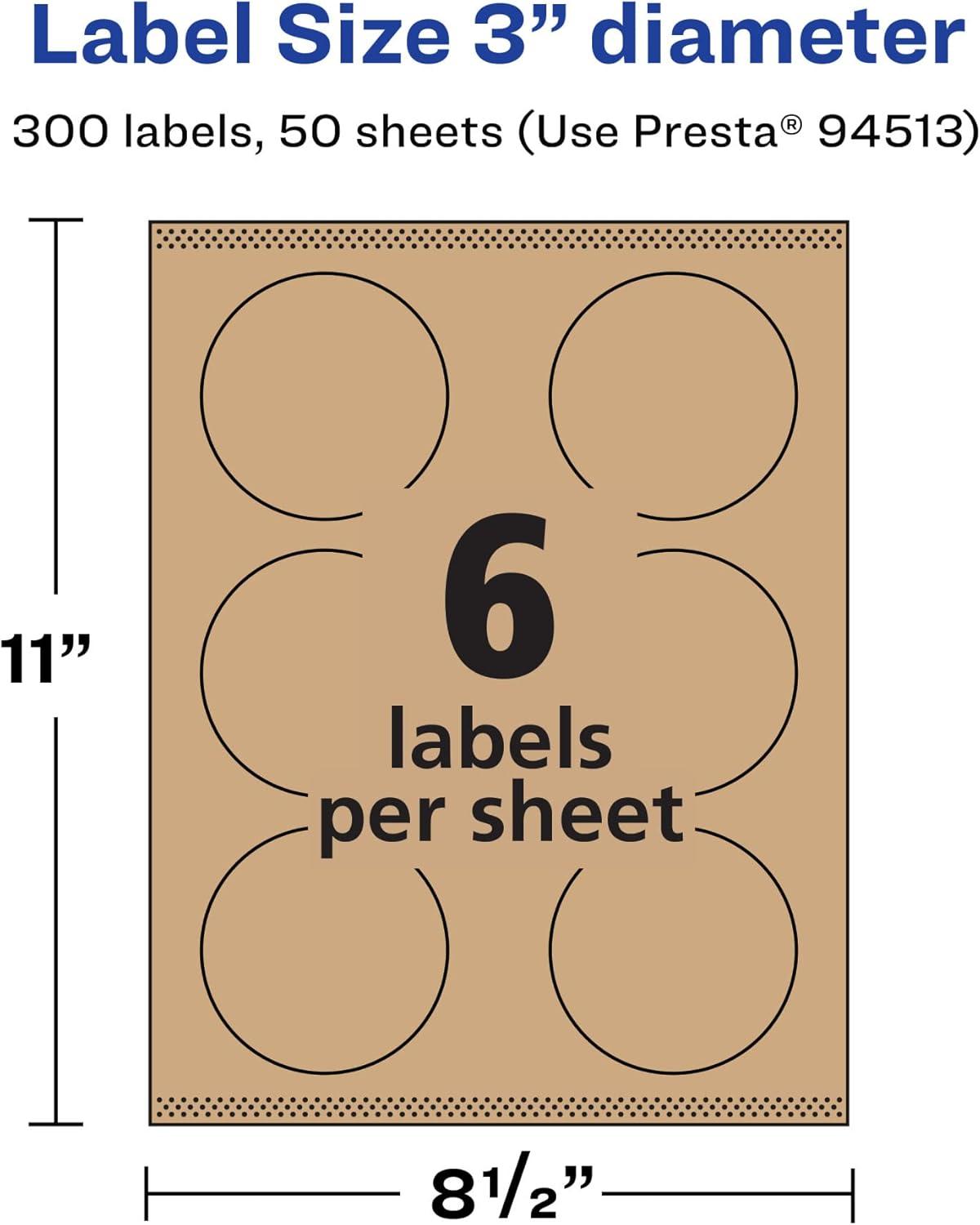 imageAvery Kraft Brown Round Labels Sure Feed Technology 3quot Diameter 90 Kraft Brown Labels PrinttoTheEdge LaserInkjet Printable300 labels