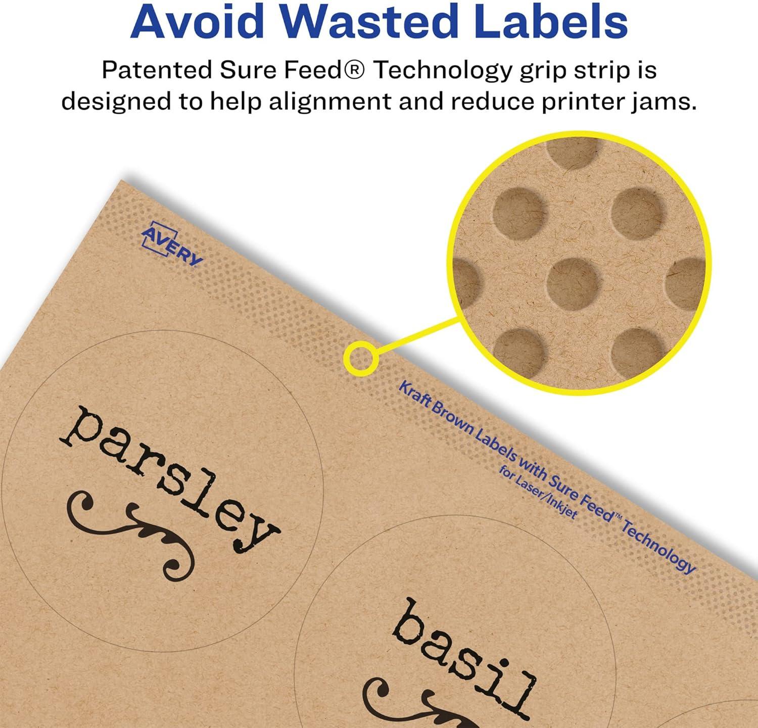 imageAvery Kraft Brown Round Labels Sure Feed Technology 3quot Diameter 90 Kraft Brown Labels PrinttoTheEdge LaserInkjet Printable300 labels