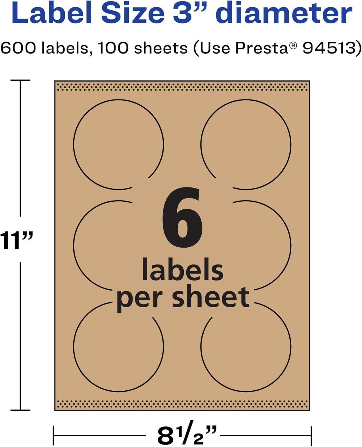 imageAvery Kraft Brown Round Labels Sure Feed Technology 3quot Diameter 90 Kraft Brown Labels PrinttoTheEdge LaserInkjet Printable600 labels