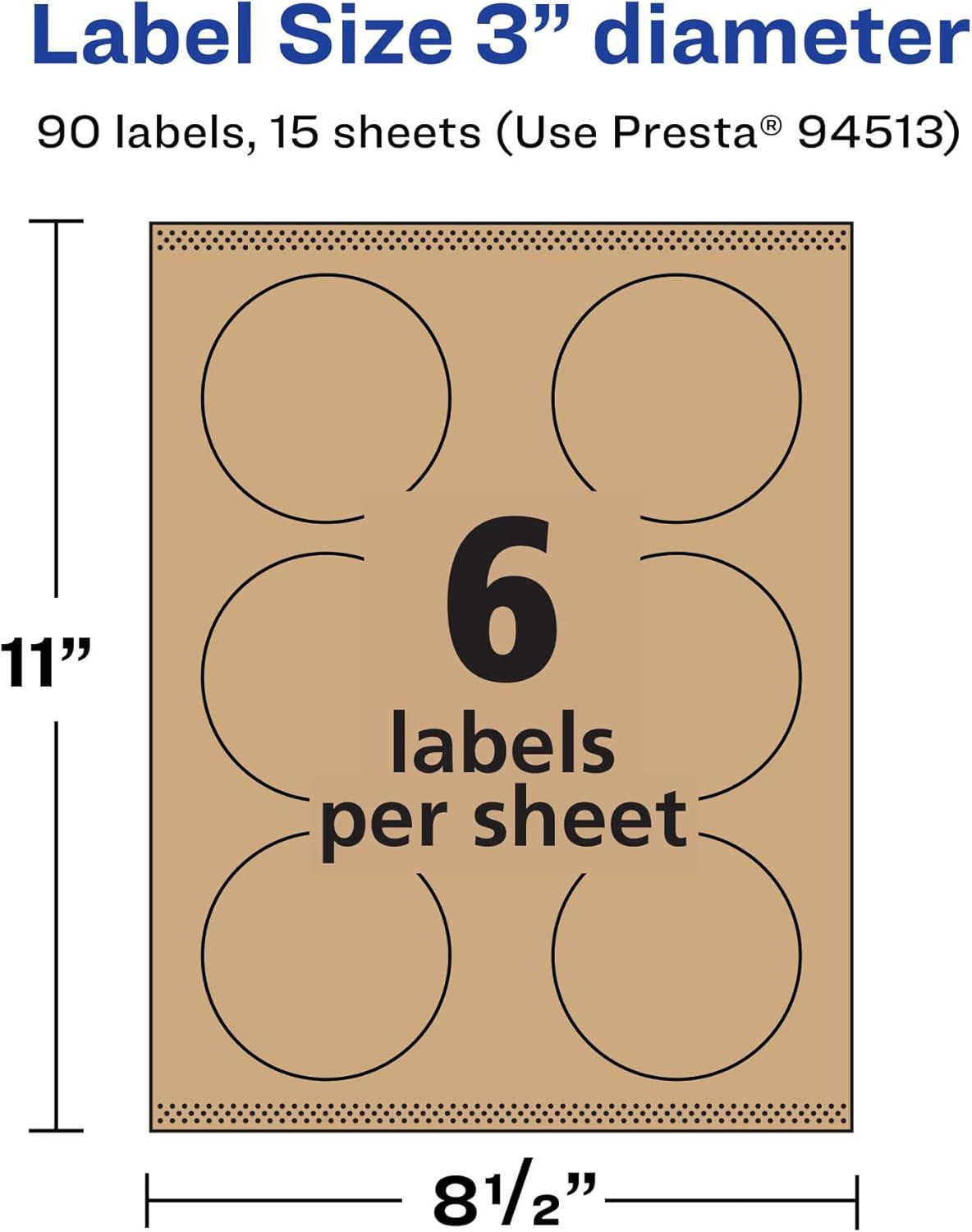 imageAvery Kraft Brown Round Labels Sure Feed Technology 3quot Diameter 90 Kraft Brown Labels PrinttoTheEdge LaserInkjet Printable90 labels