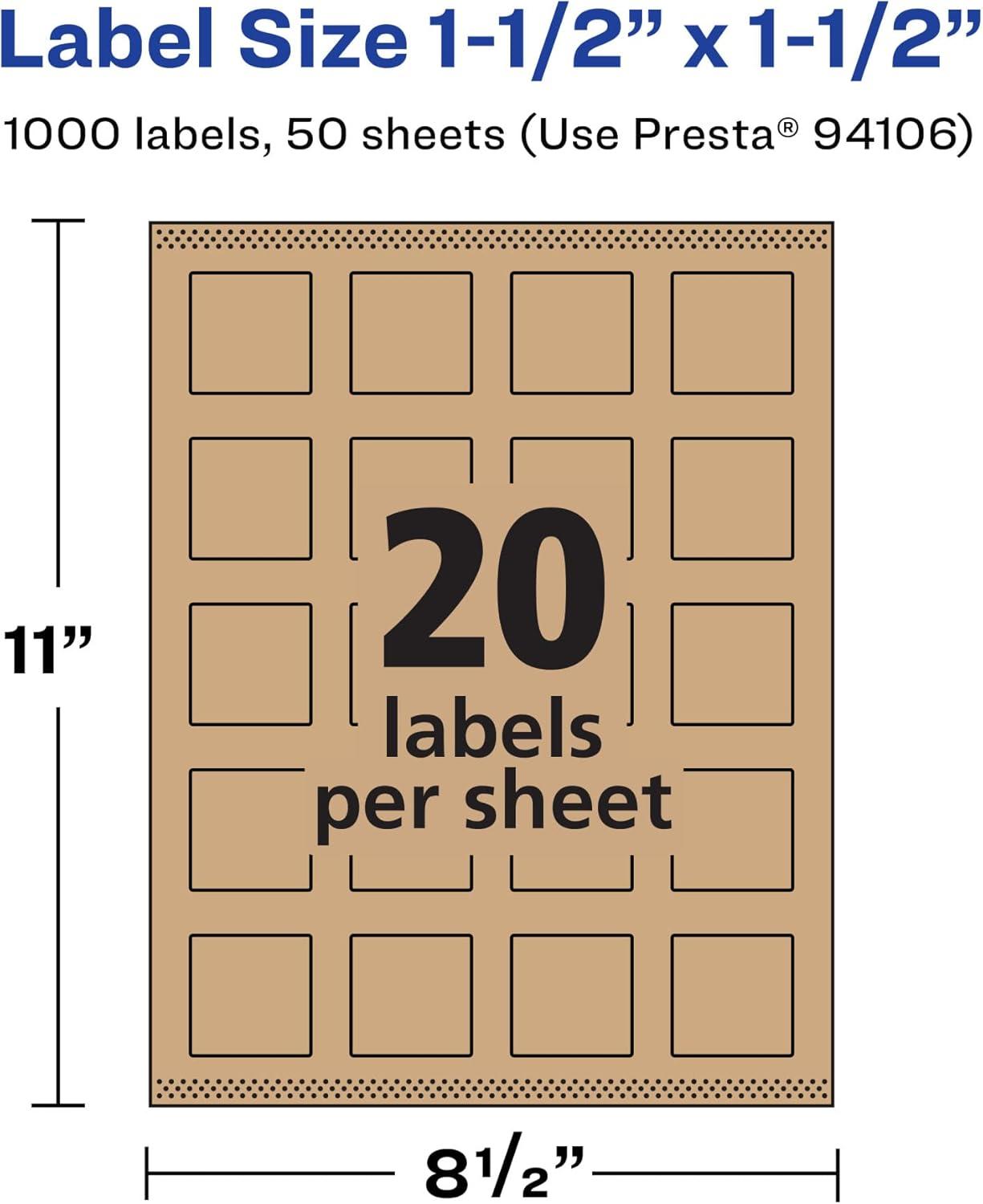 imageAvery Kraft Brown Square Labels Sure Feed Technology 15quot x 15quot 300 Kraft Brown Labels PrinttoTheEdge LaserInkjet Printable1 000 labels