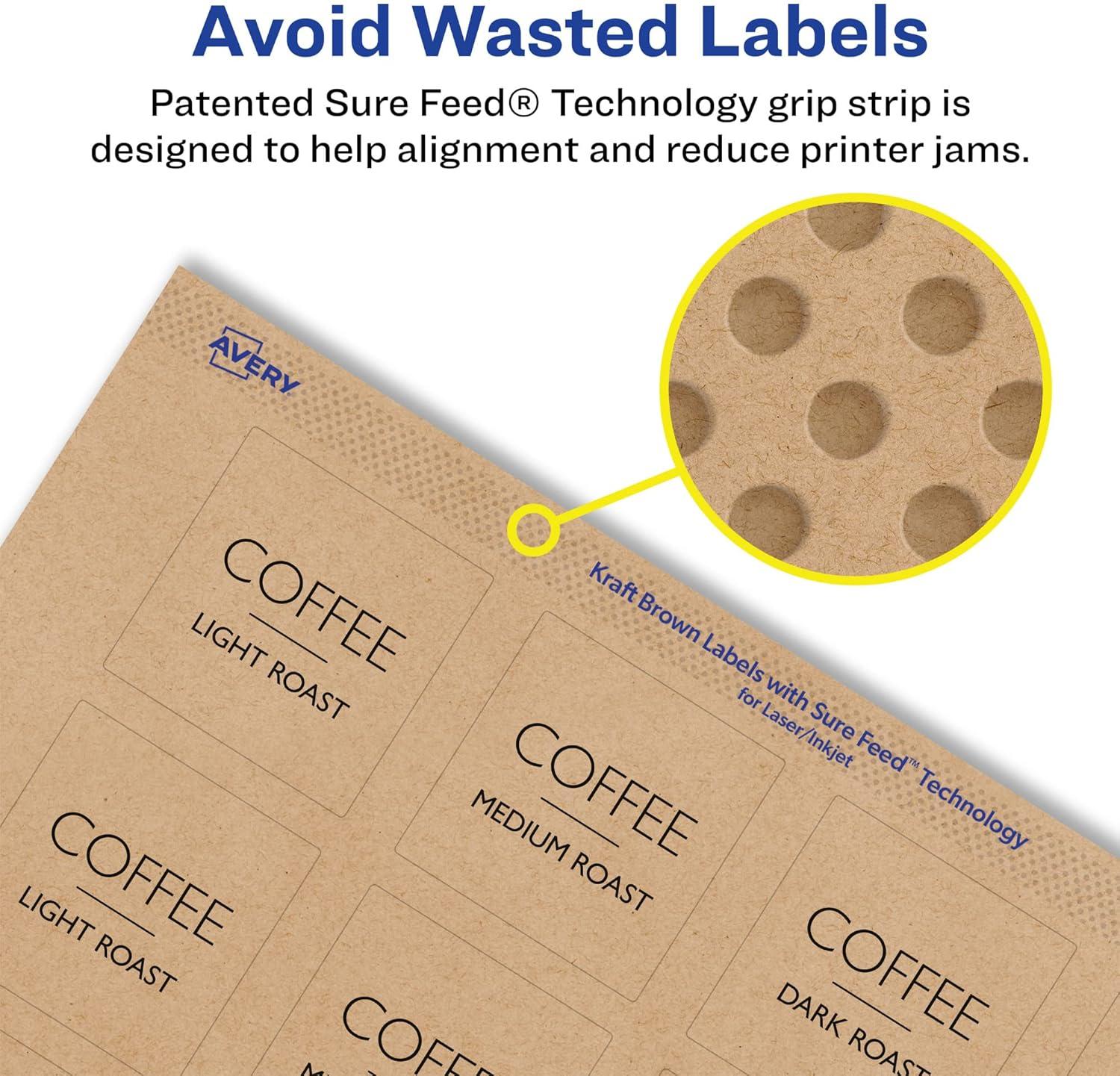 imageAvery Kraft Brown Square Labels Sure Feed Technology 15quot x 15quot 300 Kraft Brown Labels PrinttoTheEdge LaserInkjet Printable1 000 labels
